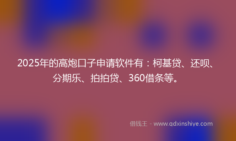 2025年的高炮口子申请软件有：柯基贷、还呗、分期乐、拍拍贷、360借条等。