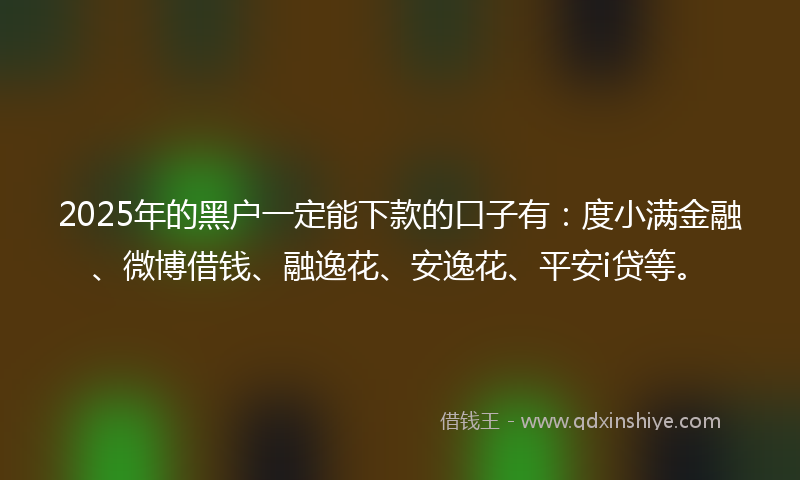 2025年的黑户一定能下款的口子有：度小满金融、微博借钱、融逸花、安逸花、平安i贷等。