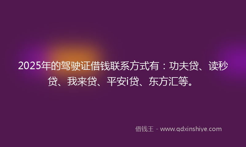 2025年的驾驶证借钱联系方式有：功夫贷、读秒贷、我来贷、平安i贷、东方汇等。