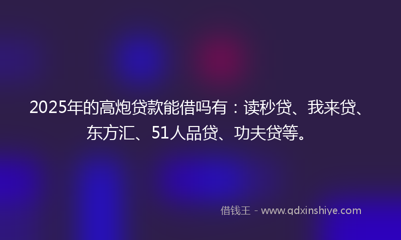2025年的高炮贷款能借吗有：读秒贷、我来贷、东方汇、51人品贷、功夫贷等。