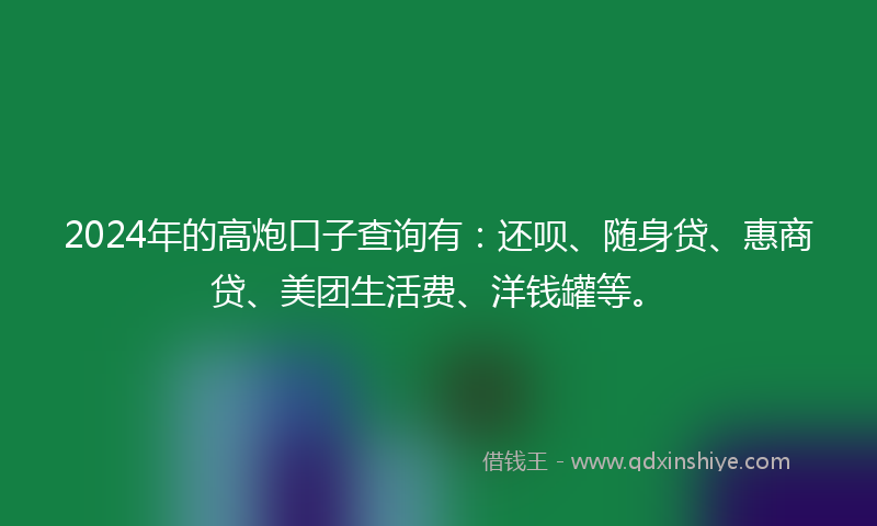 2024年的高炮口子查询有：还呗、随身贷、惠商贷、美团生活费、洋钱罐等。