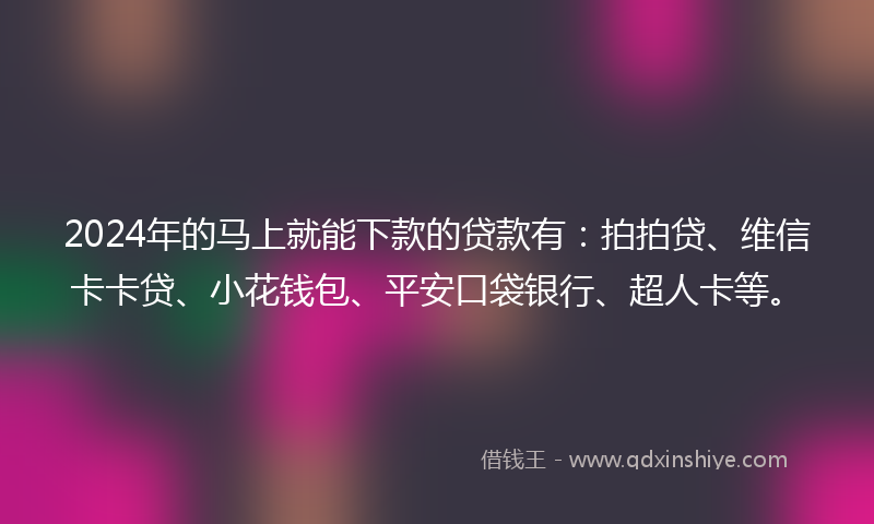 2024年的马上就能下款的贷款有：拍拍贷、维信卡卡贷、小花钱包、平安口袋银行、超人卡等。