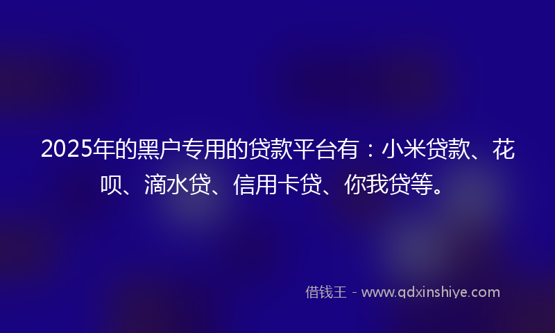 2025年的黑户专用的贷款平台有：小米贷款、花呗、滴水贷、信用卡贷、你我贷等。