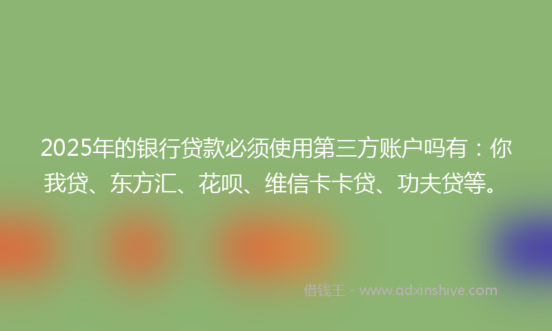 2025年的银行贷款必须使用第三方账户吗有：你我贷、东方汇、花呗、维信卡卡贷、功夫贷等。