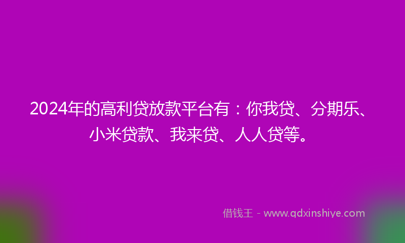 2024年的高利贷放款平台有:你我贷、分期乐、小米贷款、我来贷、人人贷等。