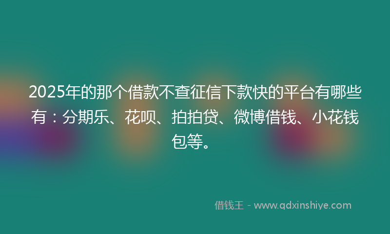 2025年的那个借款不查征信下款快的平台有哪些有：分期乐、花呗、拍拍贷、微博借钱、小花钱包等。