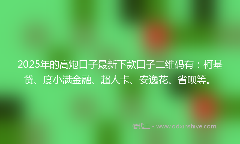 2025年的高炮口子最新下款口子二维码有：柯基贷、度小满金融、超人卡、安逸花、省呗等。