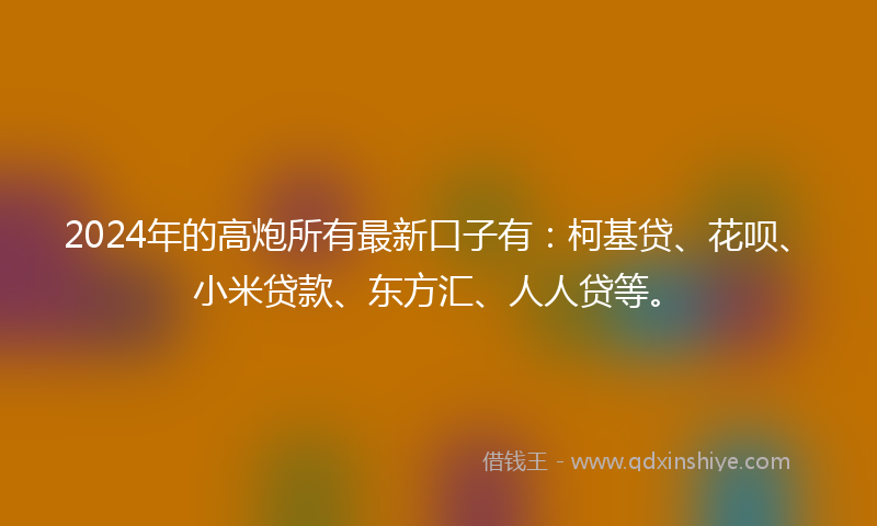 2024年的高炮所有最新口子有：柯基贷、花呗、小米贷款、东方汇、人人贷等。
