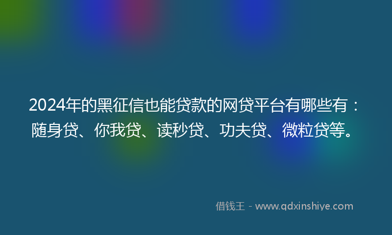 2024年的黑征信也能贷款的网贷平台有哪些有：随身贷、你我贷、读秒贷、功夫贷、微粒贷等。