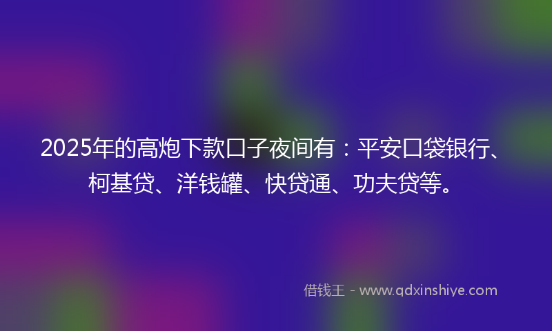 2025年的高炮下款口子夜间有：平安口袋银行、柯基贷、洋钱罐、快贷通、功夫贷等。
