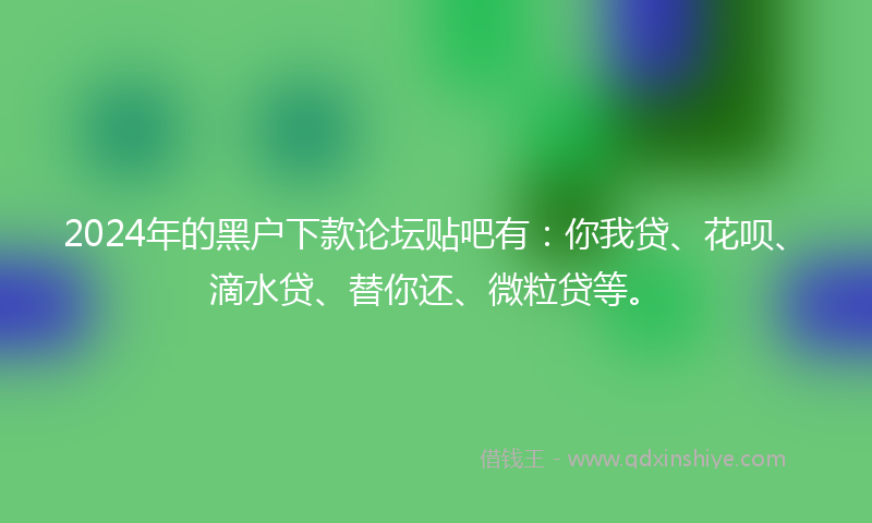 2024年的黑户下款论坛贴吧有：你我贷、花呗、滴水贷、替你还、微粒贷等。