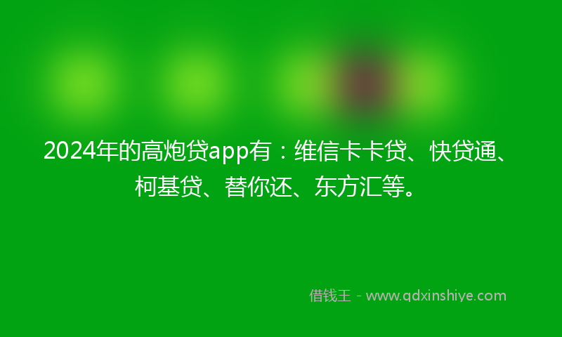 2024年的高炮贷app有：维信卡卡贷、快贷通、柯基贷、替你还、东方汇等。
