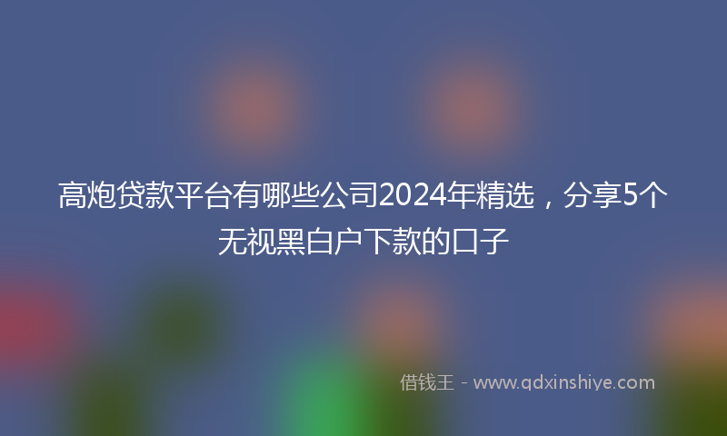 高炮贷款平台有哪些公司2024年精选，分享5个无视黑白户下款的口子