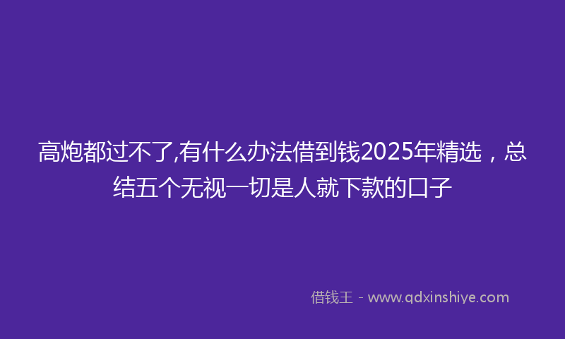 高炮都过不了,有什么办法借到钱2025年精选，总结五个无视一切是人就下款的口子