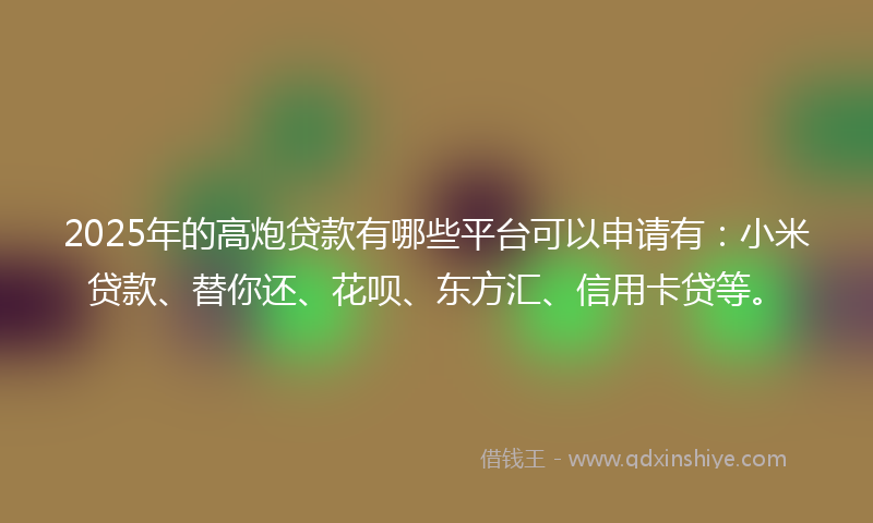 2025年的高炮贷款有哪些平台可以申请有：小米贷款、替你还、花呗、东方汇、信用卡贷等。