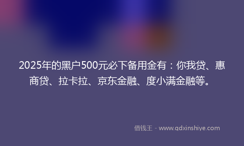 2025年的黑户500元必下备用金有：你我贷、惠商贷、拉卡拉、京东金融、度小满金融等。