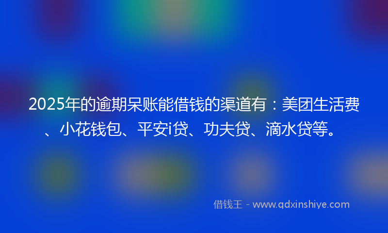 2025年的逾期呆账能借钱的渠道有：美团生活费、小花钱包、平安i贷、功夫贷、滴水贷等。