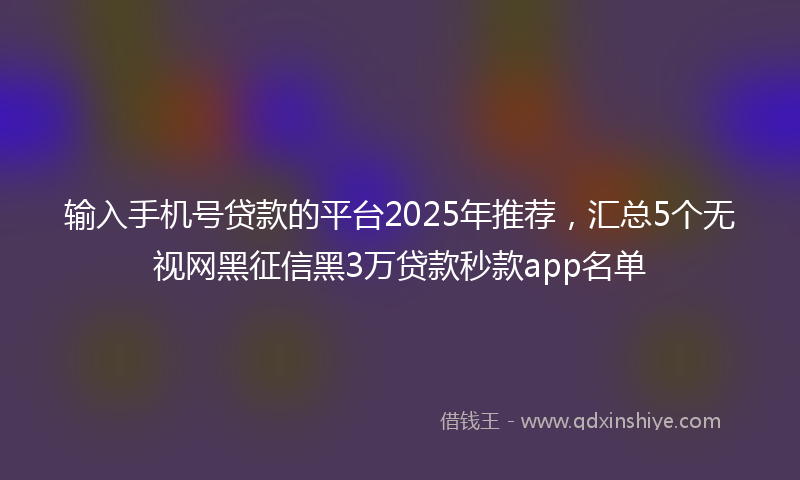 输入手机号贷款的平台2025年推荐，汇总5个无视网黑征信黑3万贷款秒款app名单