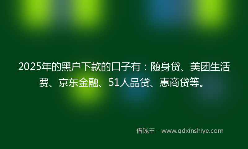 2025年的黑户下款的口子有：随身贷、美团生活费、京东金融、51人品贷、惠商贷等。