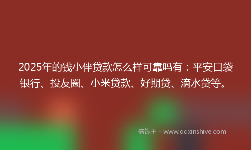 2025年的钱小伴贷款怎么样可靠吗有：平安口袋银行、投友圈、小米贷款、好期贷、滴水贷等。