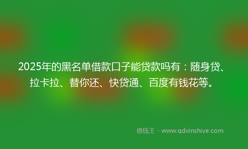 2025年的黑名单借款口子能贷款吗有：随身贷、拉卡拉、替你还、快贷通、百度有钱花等。