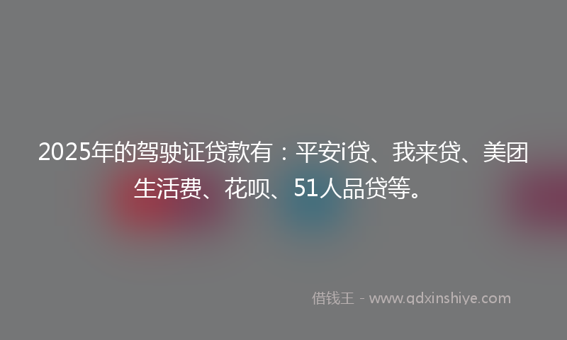 2025年的驾驶证贷款有：平安i贷、我来贷、美团生活费、花呗、51人品贷等。