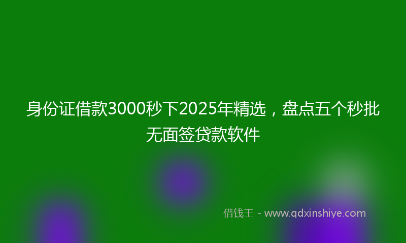 身份证借款3000秒下2025年精选，盘点五个秒批无面签贷款软件