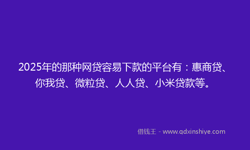 2025年的那种网贷容易下款的平台有：惠商贷、你我贷、微粒贷、人人贷、小米贷款等。