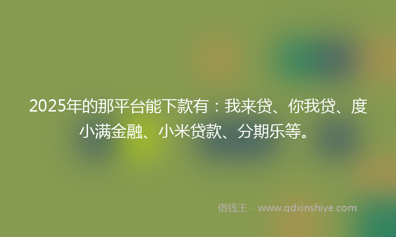 2025年的那平台能下款有：我来贷、你我贷、度小满金融、小米贷款、分期乐等。