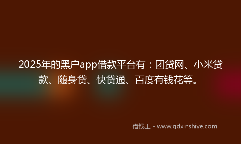 2025年的黑户app借款平台有：团贷网、小米贷款、随身贷、快贷通、百度有钱花等。