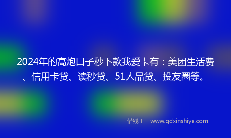 2024年的高炮口子秒下款我爱卡有：美团生活费、信用卡贷、读秒贷、51人品贷、投友圈等。
