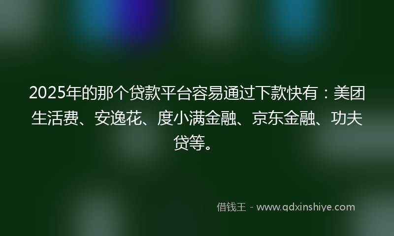 2025年的那个贷款平台容易通过下款快有：美团生活费、安逸花、度小满金融、京东金融、功夫贷等。