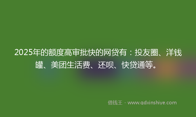 2025年的额度高审批快的网贷有：投友圈、洋钱罐、美团生活费、还呗、快贷通等。
