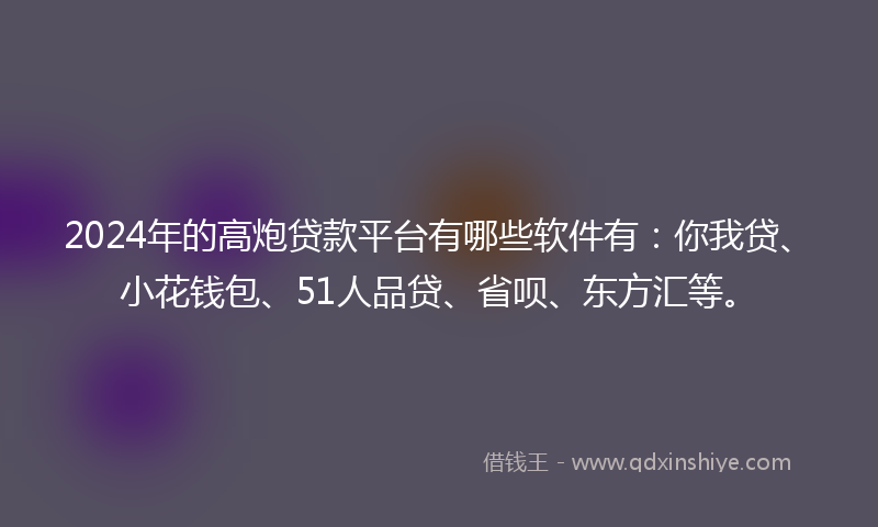 2024年的高炮贷款平台有哪些软件有：你我贷、小花钱包、51人品贷、省呗、东方汇等。