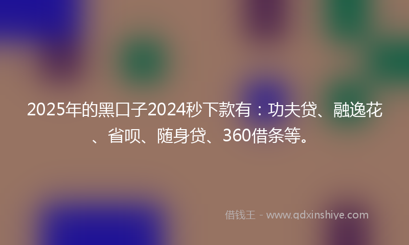 2025年的黑口子2024秒下款有：功夫贷、融逸花、省呗、随身贷、360借条等。