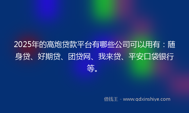 2025年的高炮贷款平台有哪些公司可以用有：随身贷、好期贷、团贷网、我来贷、平安口袋银行等。