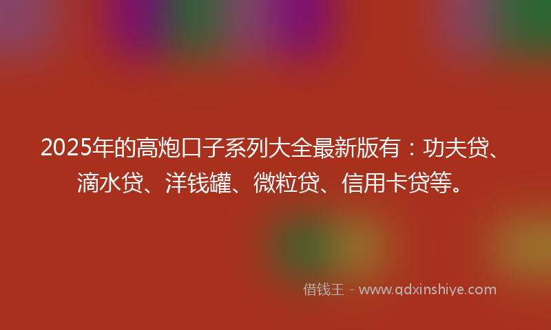 2025年的高炮口子系列大全最新版有：功夫贷、滴水贷、洋钱罐、微粒贷、信用卡贷等。