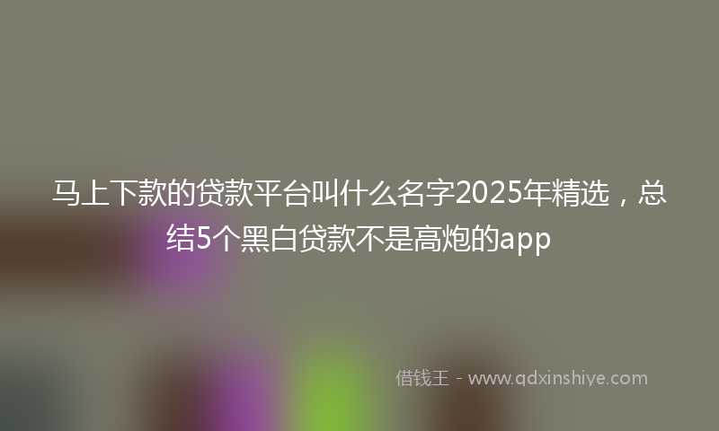 马上下款的贷款平台叫什么名字2025年精选，总结5个黑白贷款不是高炮的app