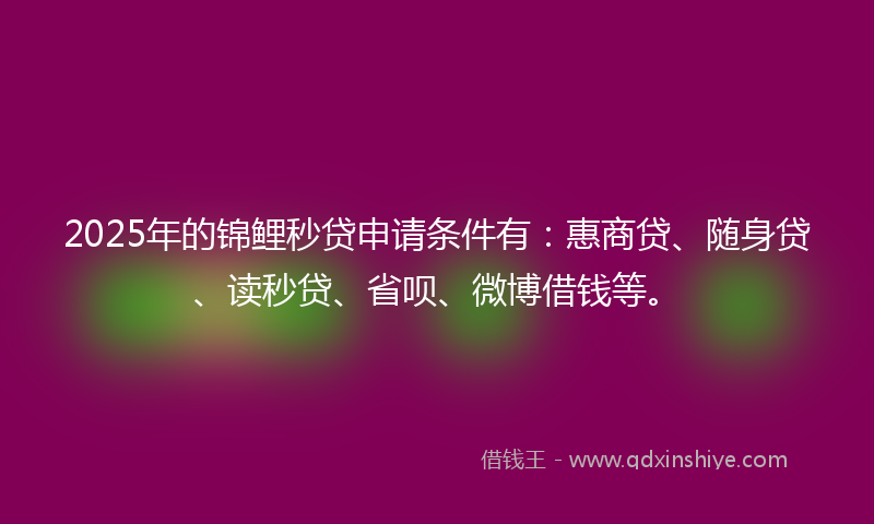 2025年的锦鲤秒贷申请条件有：惠商贷、随身贷、读秒贷、省呗、微博借钱等。