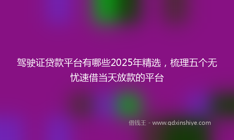 驾驶证贷款平台有哪些2025年精选，梳理五个无忧速借当天放款的平台