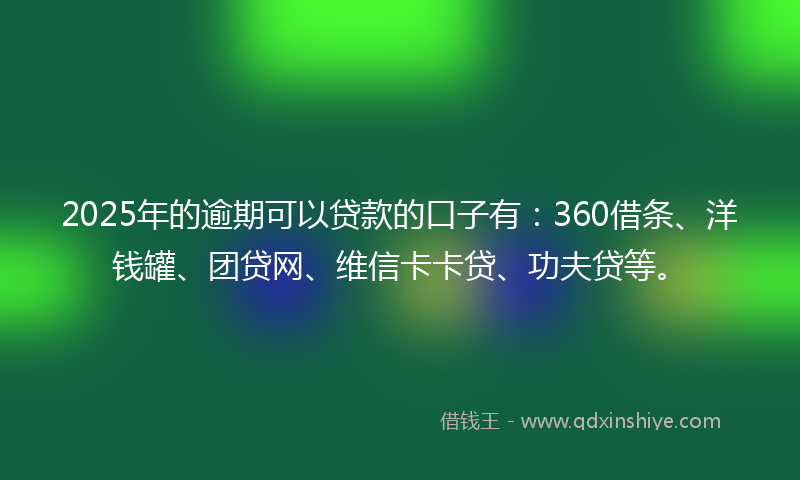 2025年的逾期可以贷款的口子有：360借条、洋钱罐、团贷网、维信卡卡贷、功夫贷等。