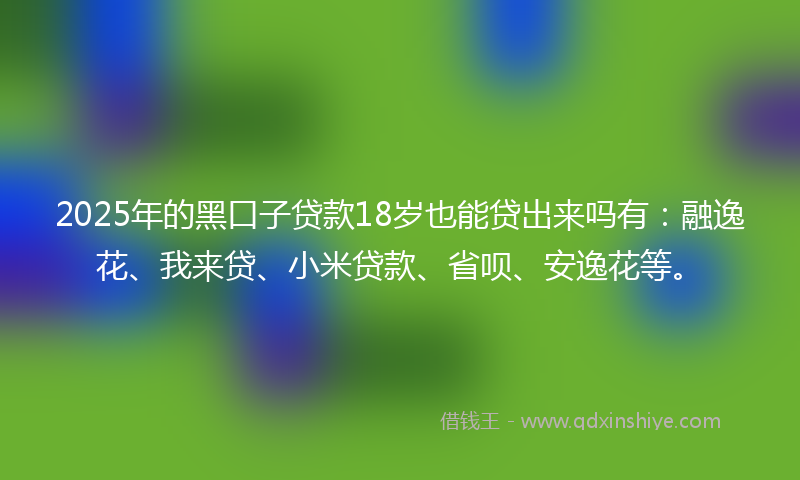 2025年的黑口子贷款18岁也能贷出来吗有：融逸花、我来贷、小米贷款、省呗、安逸花等。