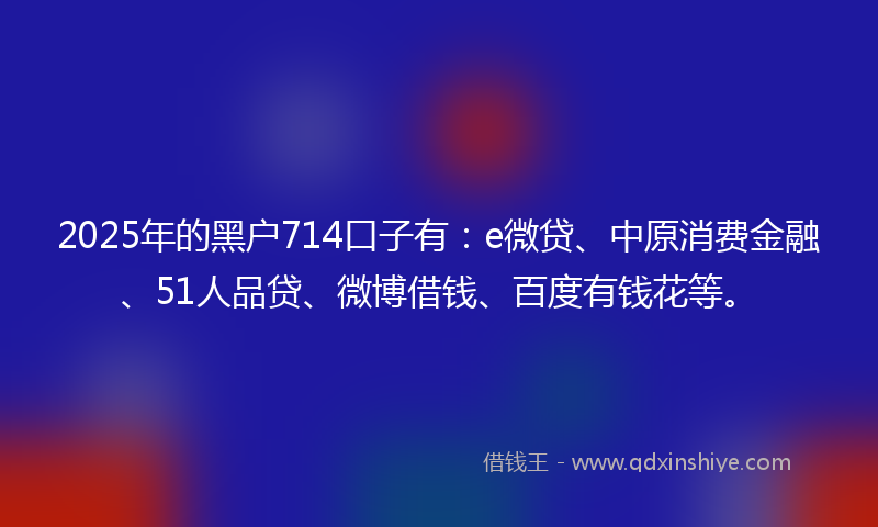 2025年的黑户714口子有：e微贷、中原消费金融、51人品贷、微博借钱、百度有钱花等。