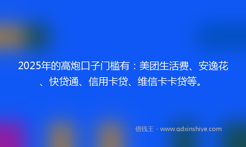 2025年的高炮口子门槛有：美团生活费、安逸花、快贷通、信用卡贷、维信卡卡贷等。