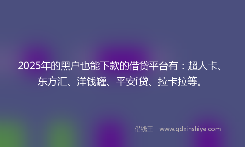 2025年的黑户也能下款的借贷平台有：超人卡、东方汇、洋钱罐、平安i贷、拉卡拉等。