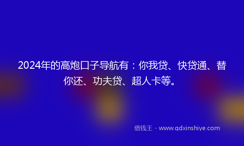 2024年的高炮口子导航有：你我贷、快贷通、替你还、功夫贷、超人卡等。