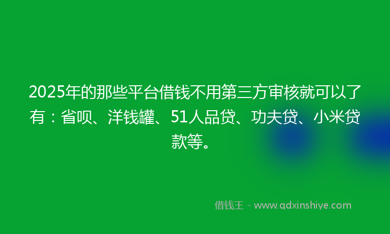 2025年的那些平台借钱不用第三方审核就可以了有：省呗、洋钱罐、51人品贷、功夫贷、小米贷款等。