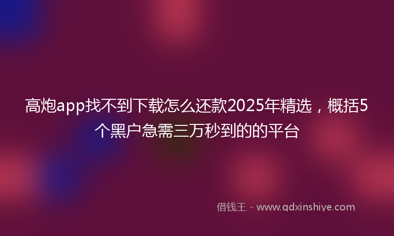 高炮app找不到下载怎么还款2025年精选，概括5个黑户急需三万秒到的的平台