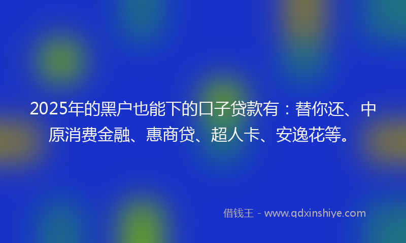 2025年的黑户也能下的口子贷款有：替你还、中原消费金融、惠商贷、超人卡、安逸花等。