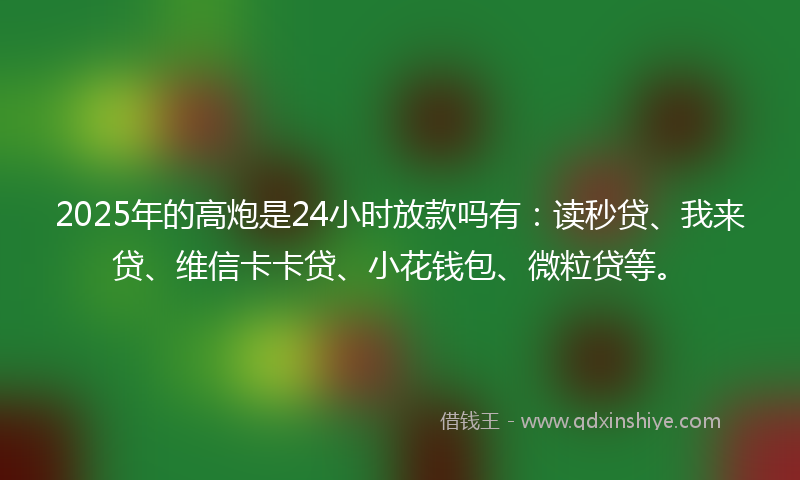 2025年的高炮是24小时放款吗有：读秒贷、我来贷、维信卡卡贷、小花钱包、微粒贷等。